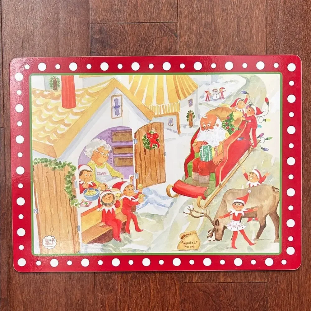 Pottery Barn Kids Elf on a Shelf Christmas Cork Back Placemats, Set of 5